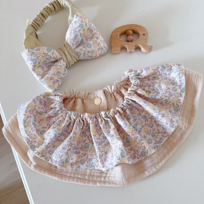現貨 豐碩果實 荷葉圍兜 髮帶 彌月禮盒 滿月禮 Baby Shower gift