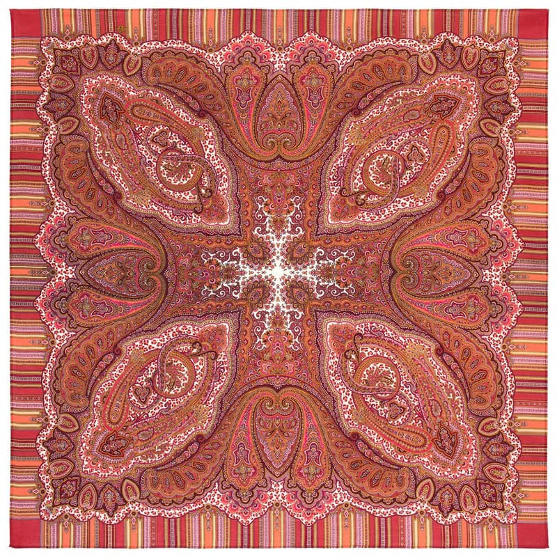 Original Pavlovo Posad Russian Shawl 100% Wool Woolen Scarf 125x125 cm 2040-4 N