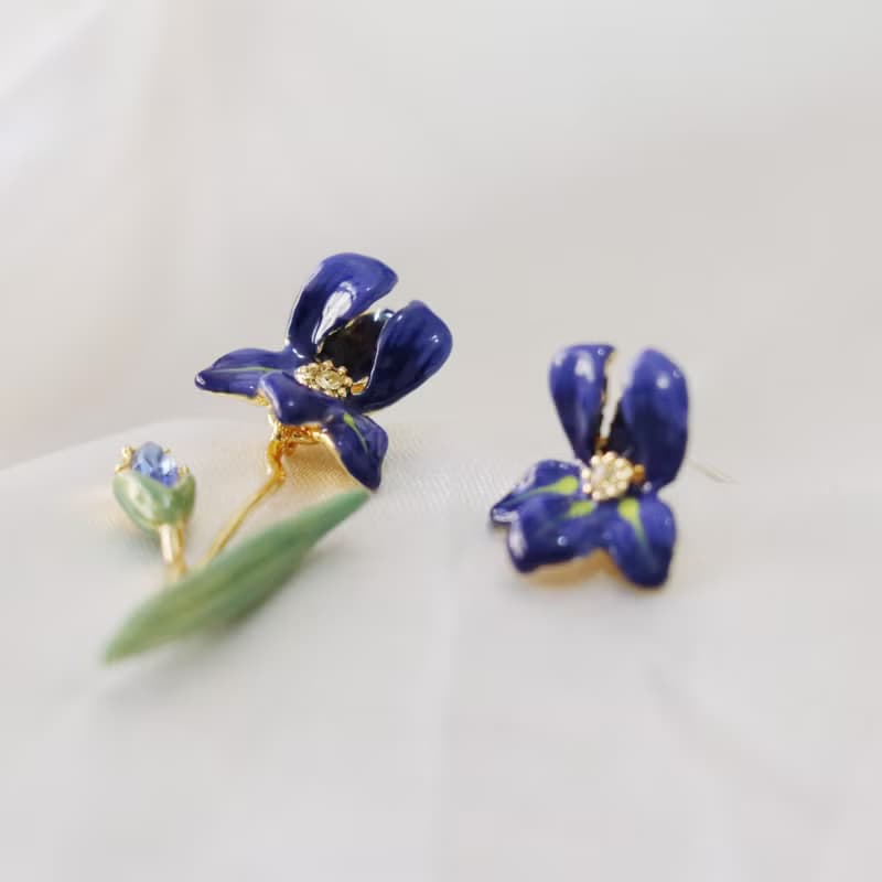 不對稱 梵谷鳶尾花細緻耳飾