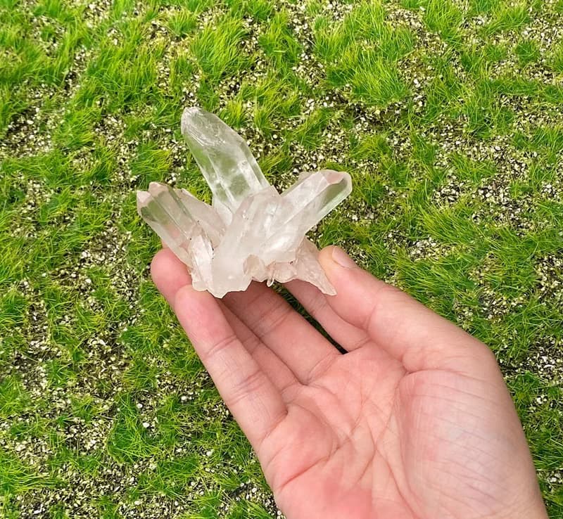 天然能量白水晶可愛花型晶花簇 家居 辦公室 療癒 消磁 能量 擺件