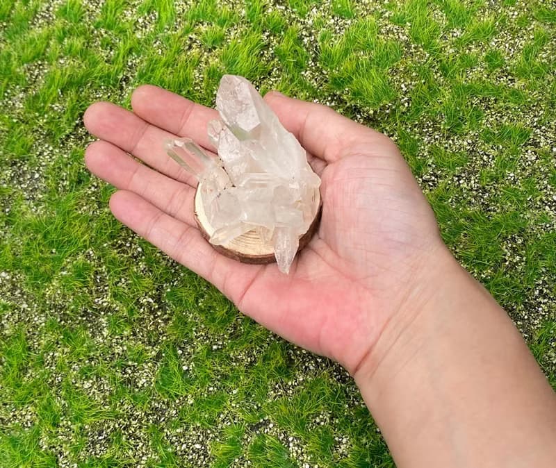 天然能量白水晶可愛花型晶花簇 家居 辦公室 療癒 消磁 能量 擺件