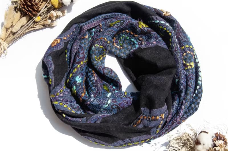 喀什米爾Cashmere/水煮羊毛披肩/針織圍巾/刺繡圍巾/羊絨披巾-花