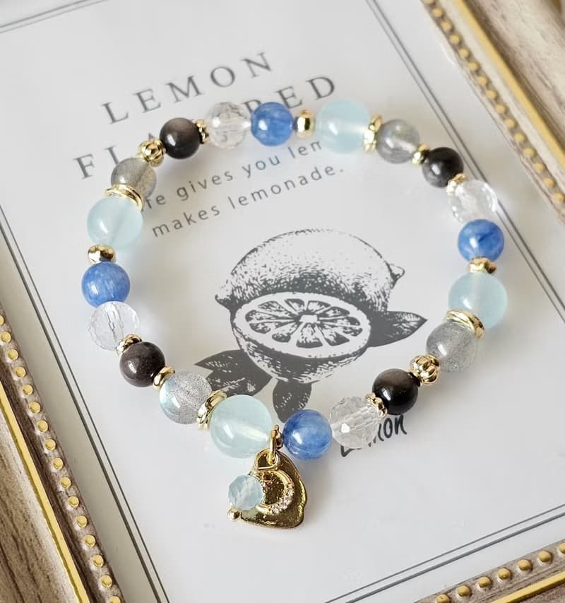 瀾影之環-五行屬水手鍊/海藍寶/藍晶石/白水晶/強光拉長石/銀曜石