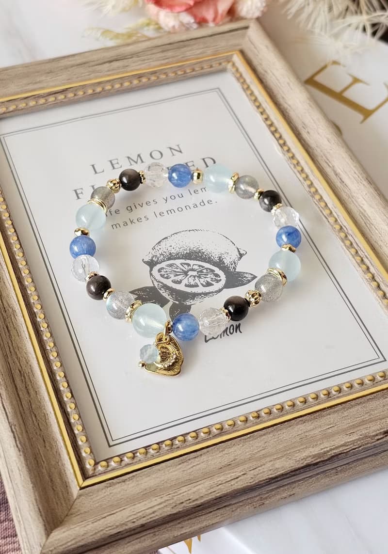 瀾影之環-五行屬水手鍊/海藍寶/藍晶石/白水晶/強光拉長石/銀曜石