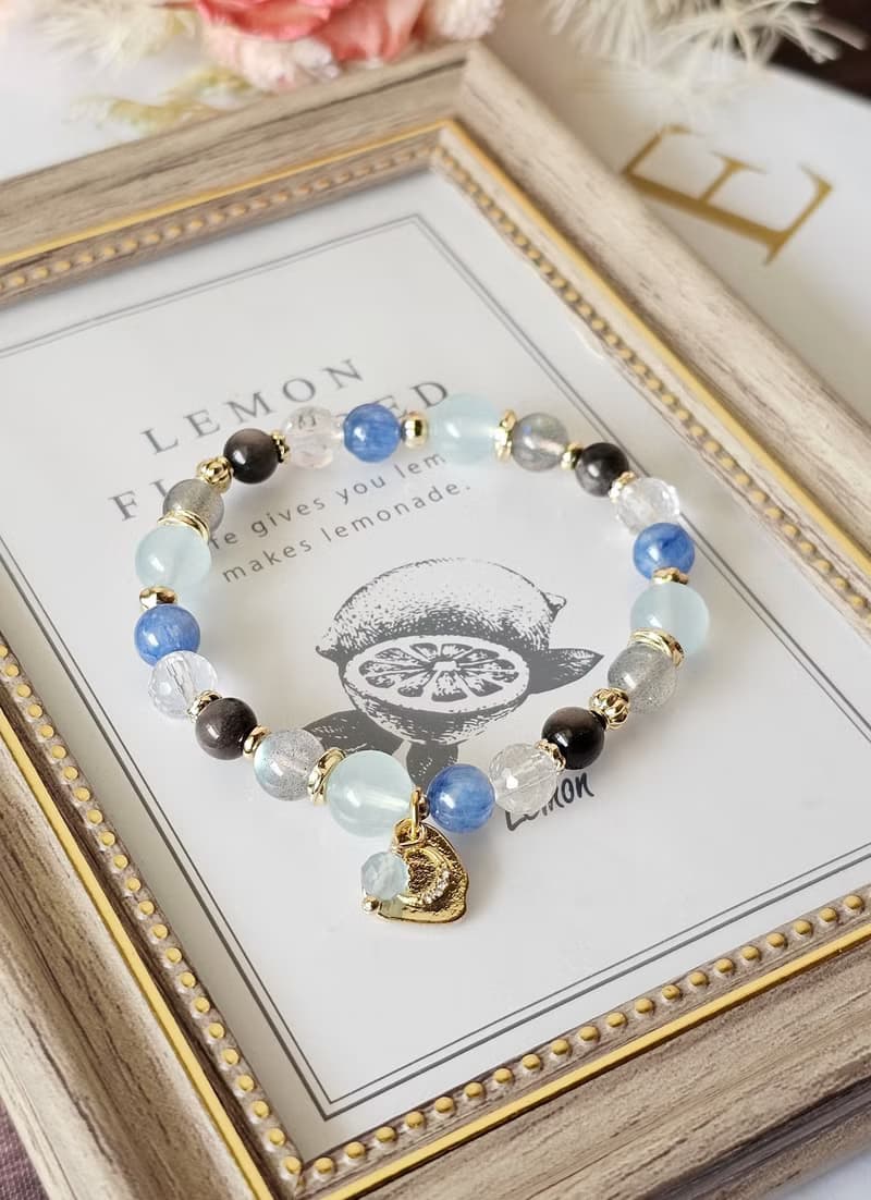 瀾影之環-五行屬水手鍊/海藍寶/藍晶石/白水晶/強光拉長石/銀曜石