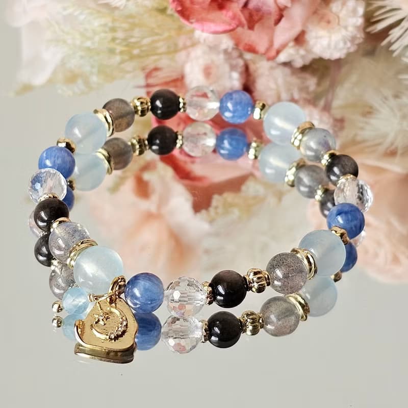 瀾影之環-五行屬水手鍊/海藍寶/藍晶石/白水晶/強光拉長石/銀曜石