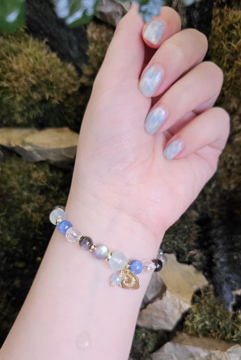 瀾影之環-五行屬水手鍊/海藍寶/藍晶石/白水晶/強光拉長石/銀曜石