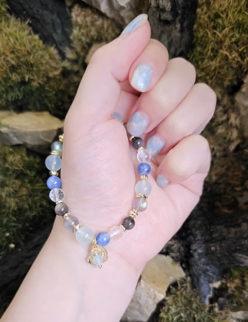 瀾影之環-五行屬水手鍊/海藍寶/藍晶石/白水晶/強光拉長石/銀曜石