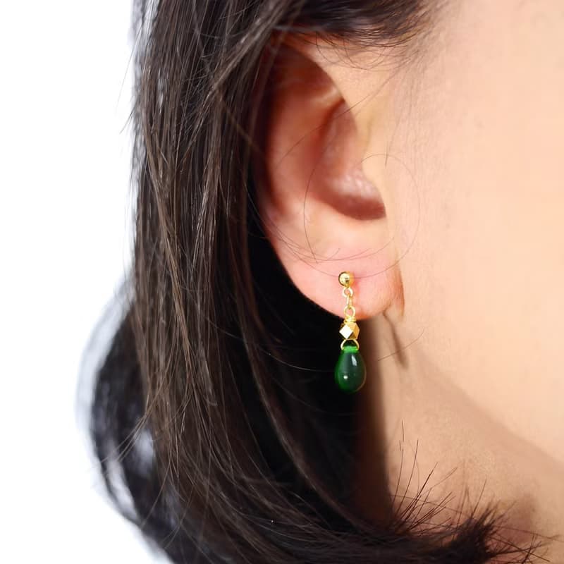 Candy Jewelry 復古墨綠琉璃耳環 耳針(可改無痛耳夾)