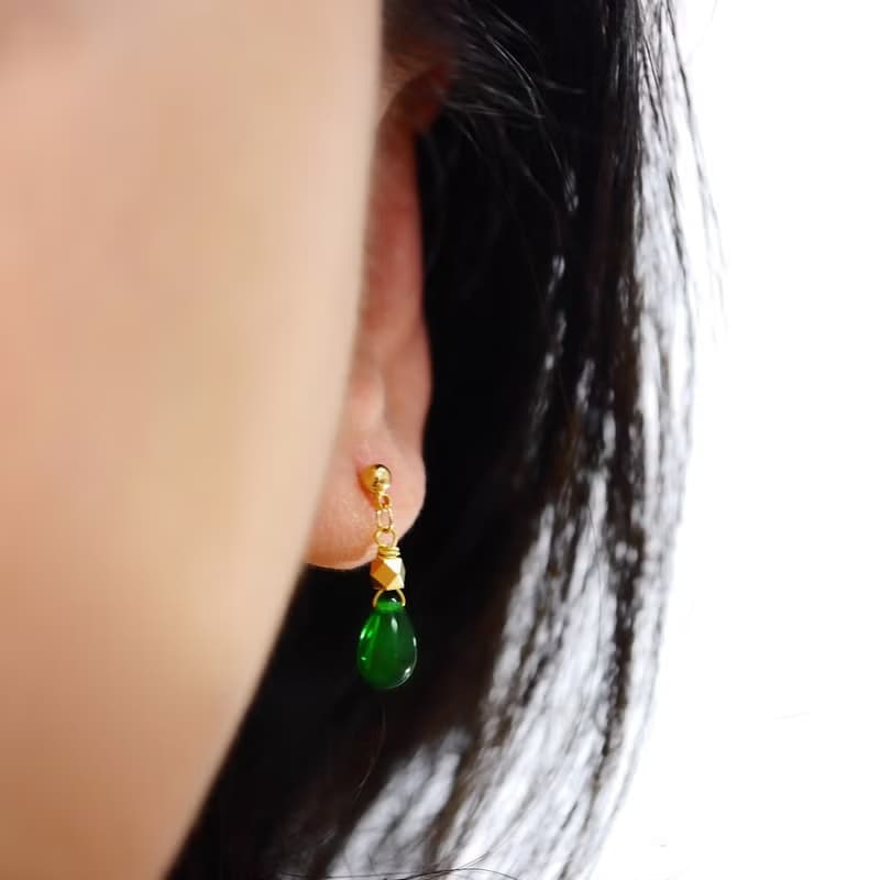 Candy Jewelry 復古墨綠琉璃耳環 耳針(可改無痛耳夾)