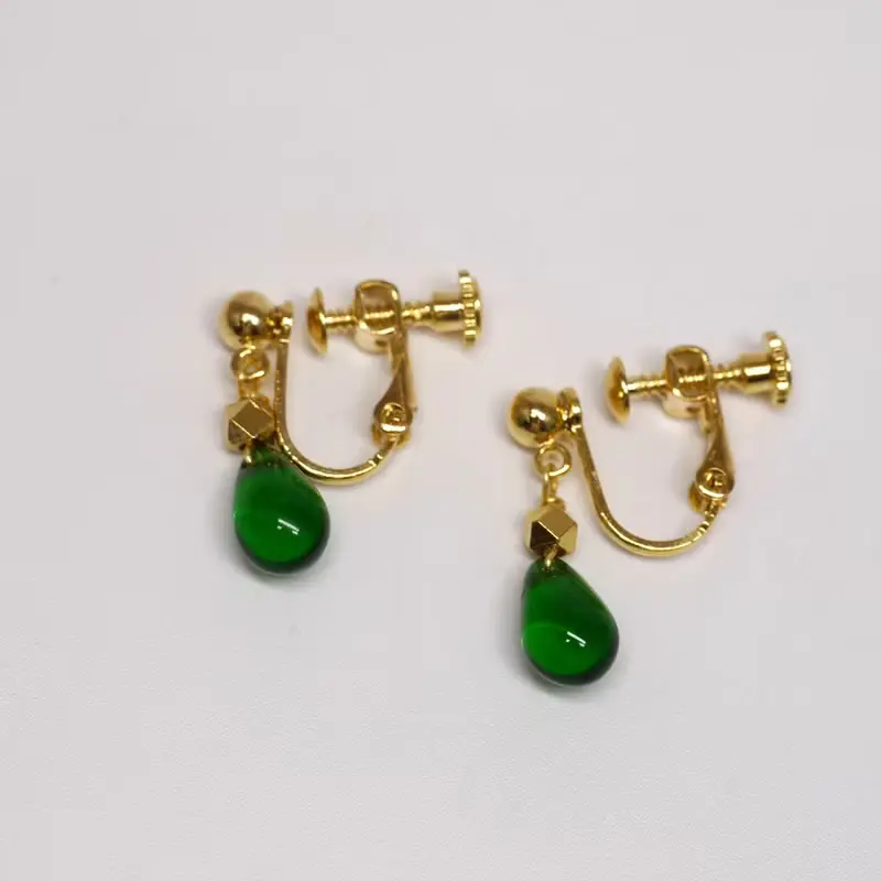 Candy Jewelry 復古墨綠琉璃耳環 耳針(可改無痛耳夾)