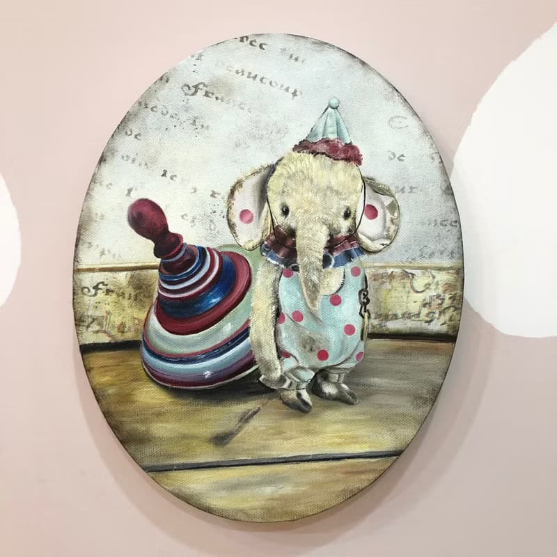 馬戲團小布象 手繪油畫 禮物 無框畫 生日禮物 情人節 油畫作品