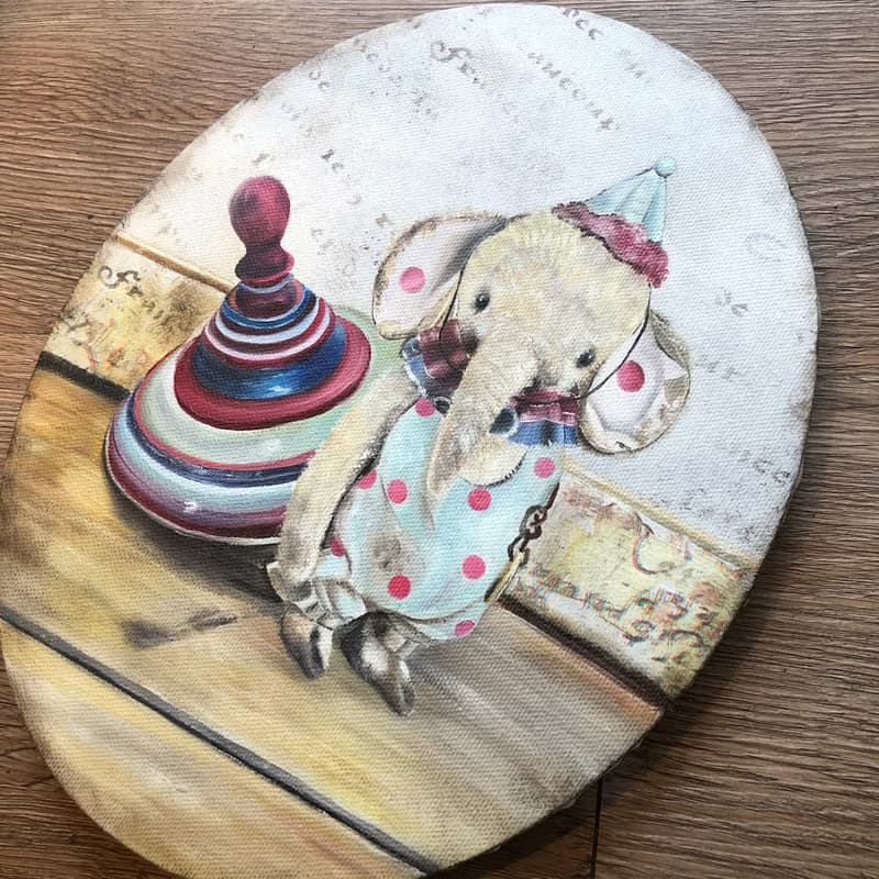 馬戲團小布象 手繪油畫 禮物 無框畫 生日禮物 情人節 油畫作品