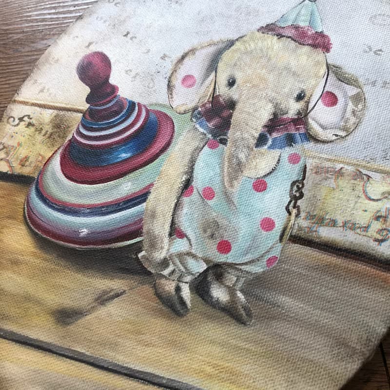 馬戲團小布象 手繪油畫 禮物 無框畫 生日禮物 情人節 油畫作品