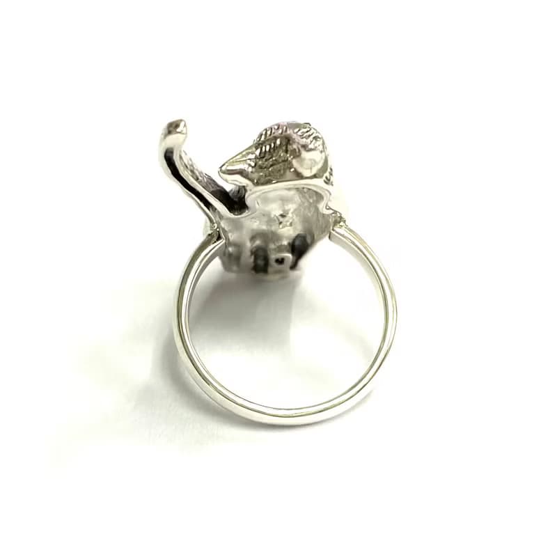Art Nouveau Style Cat Ring with Emerald Stone 925 Sterling Silver