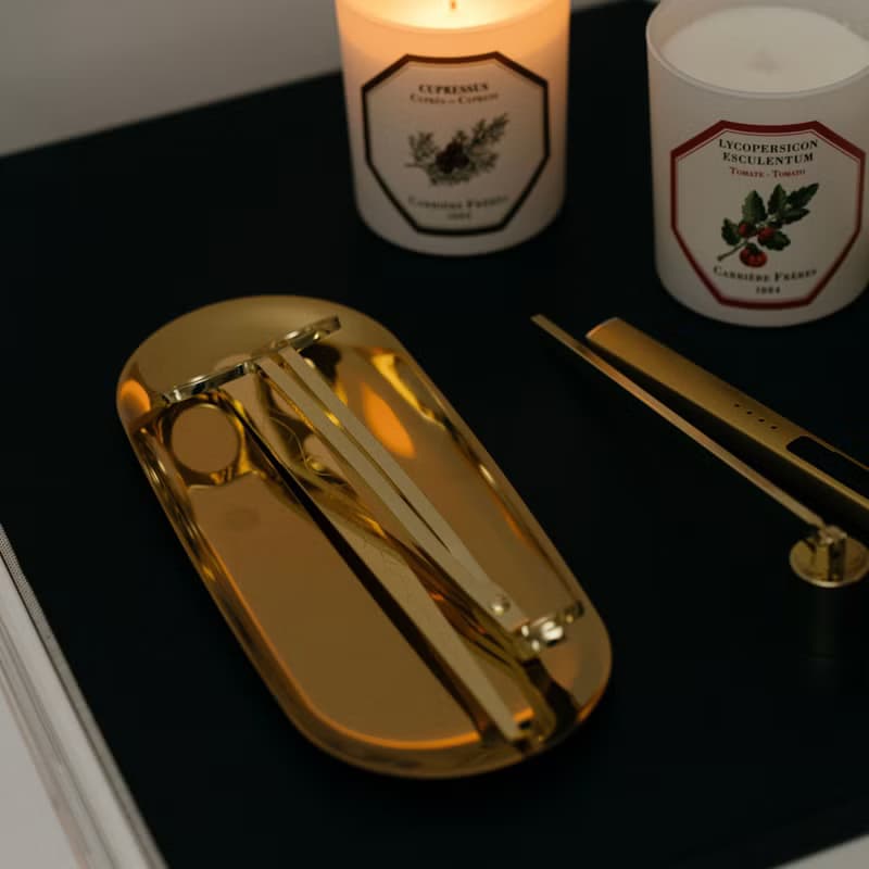 香氛蠟燭保養工具組 (金色) - 燭芯剪/滅燭罩/蠟燭鉤/托盤/點火器