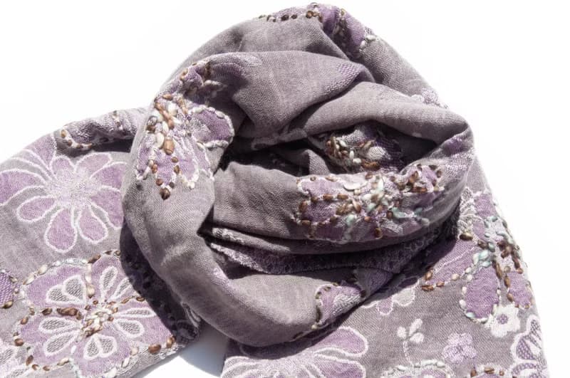 喀什米爾Cashmere/水煮羊毛披肩/針織圍巾/刺繡圍巾/羊絨披巾-花