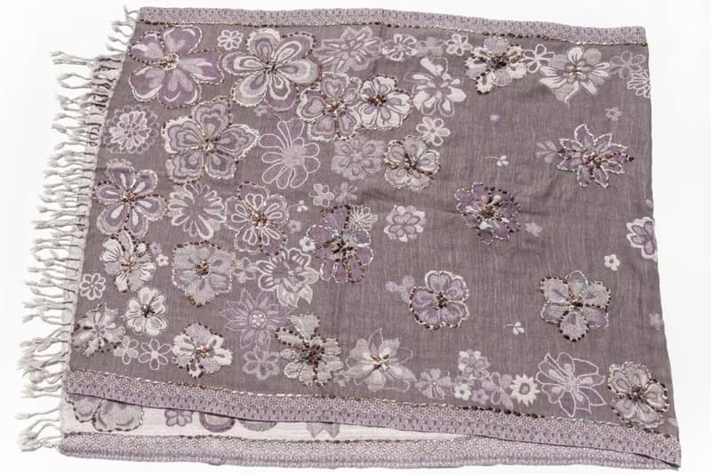 喀什米爾Cashmere/水煮羊毛披肩/針織圍巾/刺繡圍巾/羊絨披巾-花