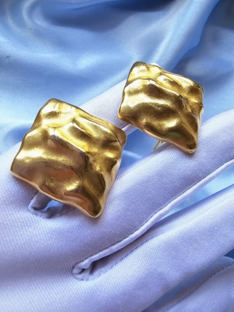 啞光金殞紋夾式耳環/vintage美國西洋古董飾品
