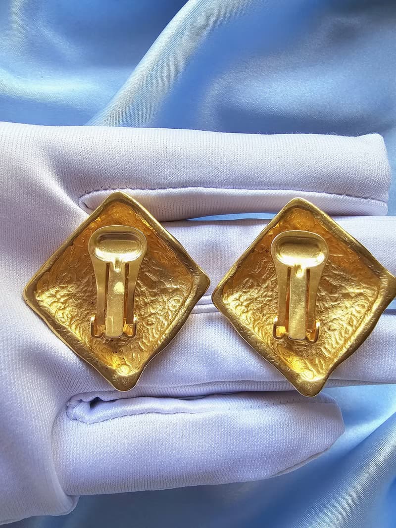 啞光金殞紋夾式耳環/vintage美國西洋古董飾品