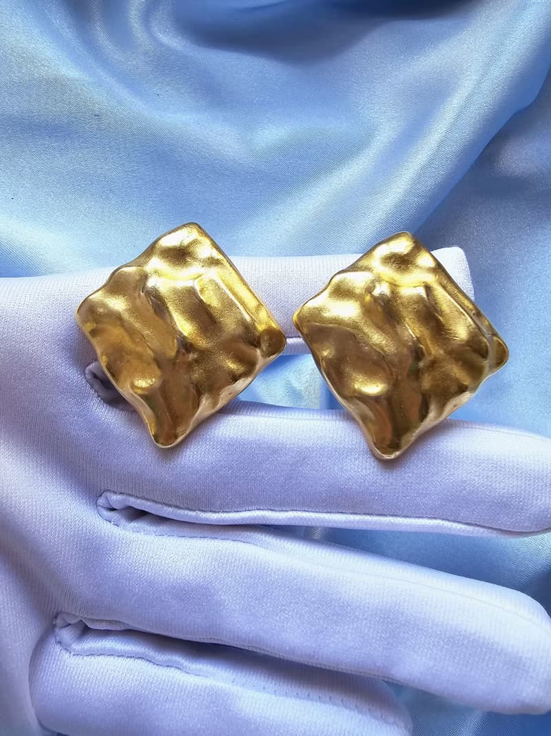 啞光金殞紋夾式耳環/vintage美國西洋古董飾品