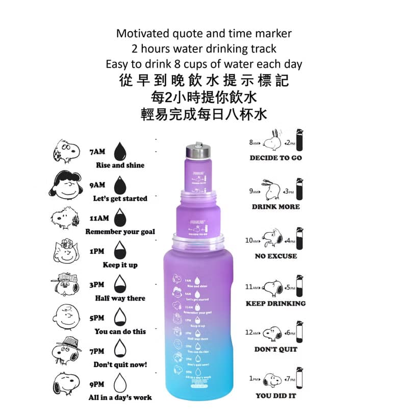 SNOOPY史諾比3合1便攜水樽家庭套裝-3件/套(紫色/粉綠色)