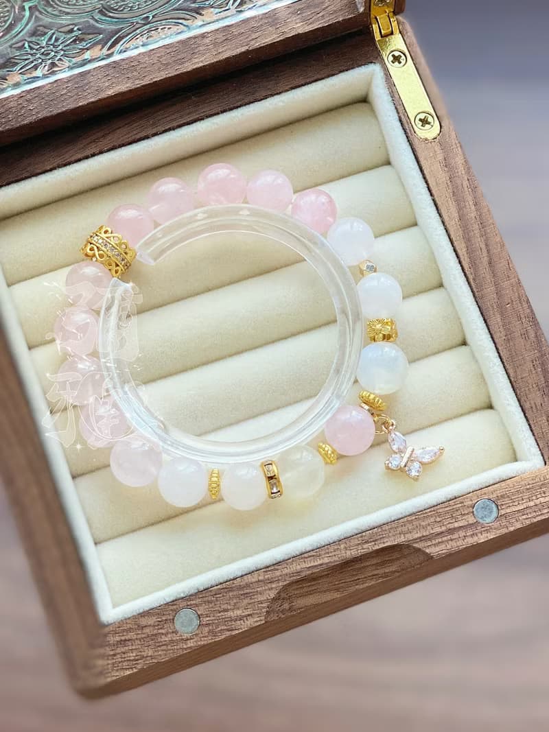 彌雅手作丨七秀 心鼓弦丨粉水晶手串原創設計