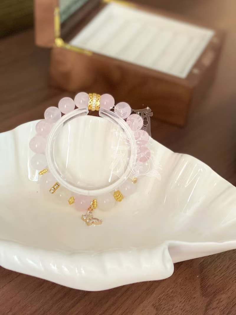 彌雅手作丨七秀 心鼓弦丨粉水晶手串原創設計