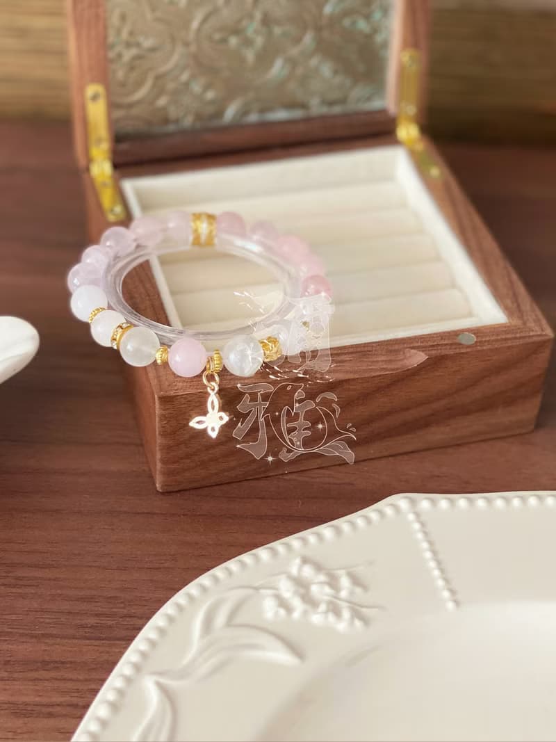 彌雅手作丨七秀 心鼓弦丨粉水晶手串原創設計