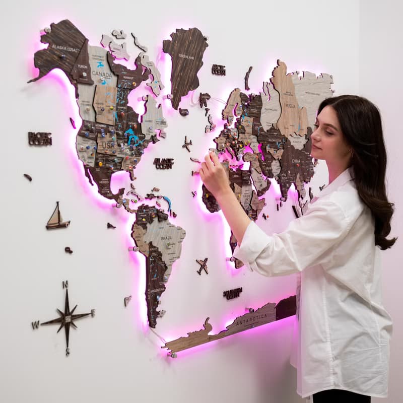 3D 世界地圖帶 LED 背光現代牆面裝飾 3D 牆面藝術 喬遷禮物
