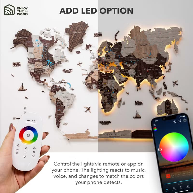 3D 世界地圖帶 LED 背光現代牆面裝飾 3D 牆面藝術 喬遷禮物