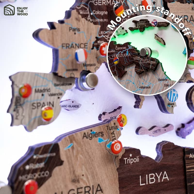 3D 世界地圖帶 LED 背光現代牆面裝飾 3D 牆面藝術 喬遷禮物