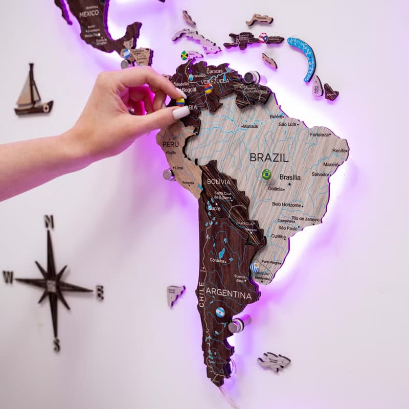 3D 世界地圖帶 LED 背光現代牆面裝飾 3D 牆面藝術 喬遷禮物