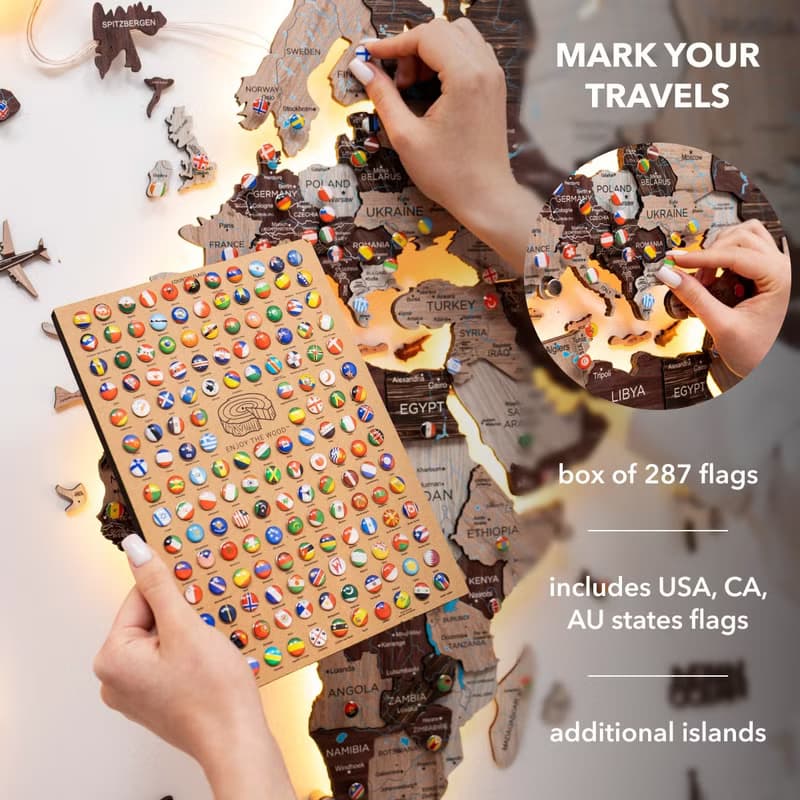 3D 世界地圖帶 LED 背光現代牆面裝飾 3D 牆面藝術 喬遷禮物