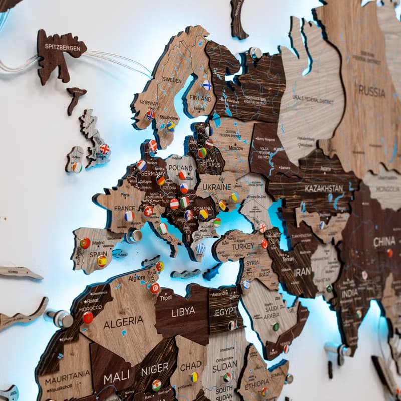 3D 世界地圖帶 LED 背光現代牆面裝飾 3D 牆面藝術 喬遷禮物