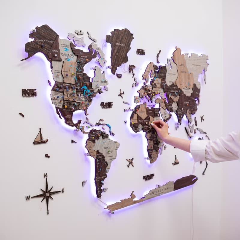 3D 世界地圖帶 LED 背光現代牆面裝飾 3D 牆面藝術 喬遷禮物