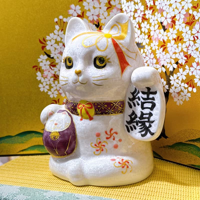 【桃色結緣】日本清水燒招財貓 | 達摩花結晶 - 桃 結緣