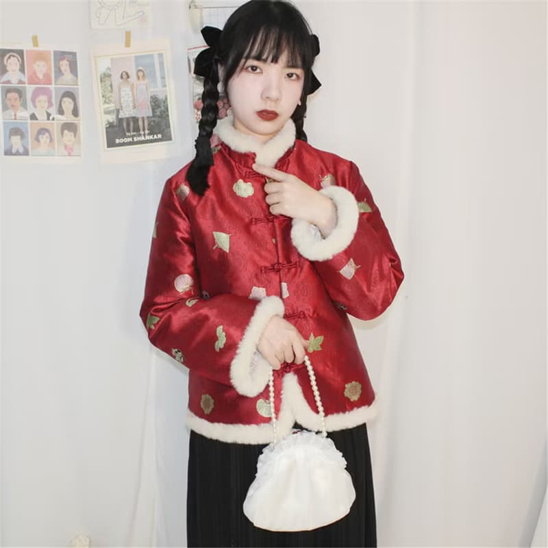 紅色 拜年啦 喜慶招財進寶棉襖夾棉外套 新中式中秋春節改良上衣