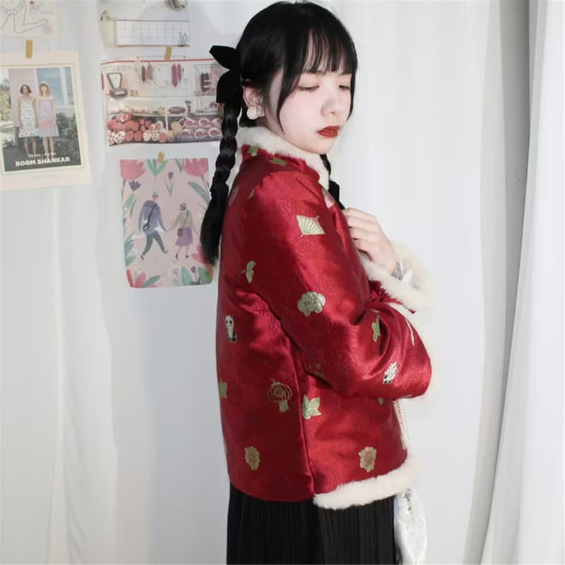 紅色 拜年啦 喜慶招財進寶棉襖夾棉外套 新中式中秋春節改良上衣