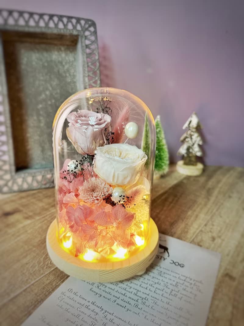 KL永恆之心永生花玻璃盅-有燈