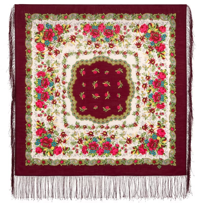 Authentic Pavlovo Posad Russian Shawl Scarf Soft 100% Wool 89x89 cm 1900-6