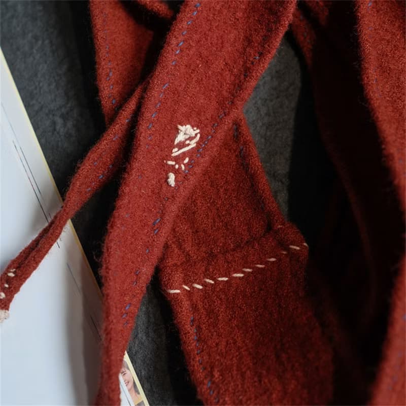 磚紅色 手工刺繡魔力羊毛發帶領巾腰帶