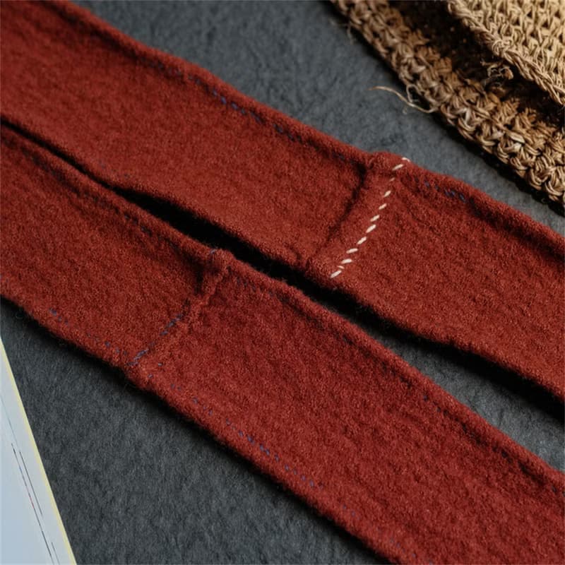 磚紅色 手工刺繡魔力羊毛發帶領巾腰帶