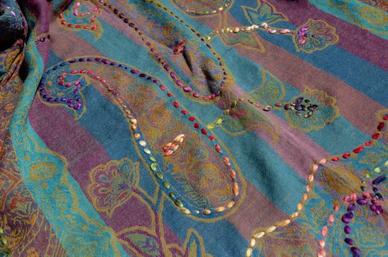 喀什米爾Cashmere/水煮羊毛披肩/針織圍巾/刺繡圍巾/羊絨披巾-花