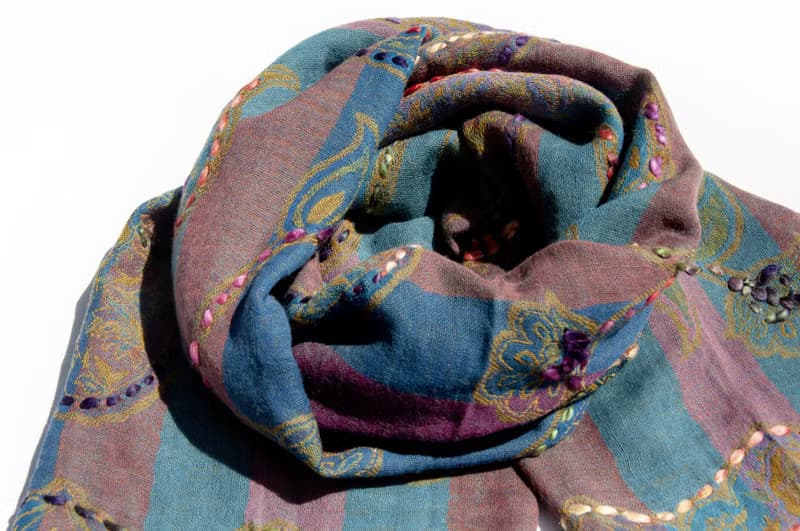 喀什米爾Cashmere/水煮羊毛披肩/針織圍巾/刺繡圍巾/羊絨披巾-花