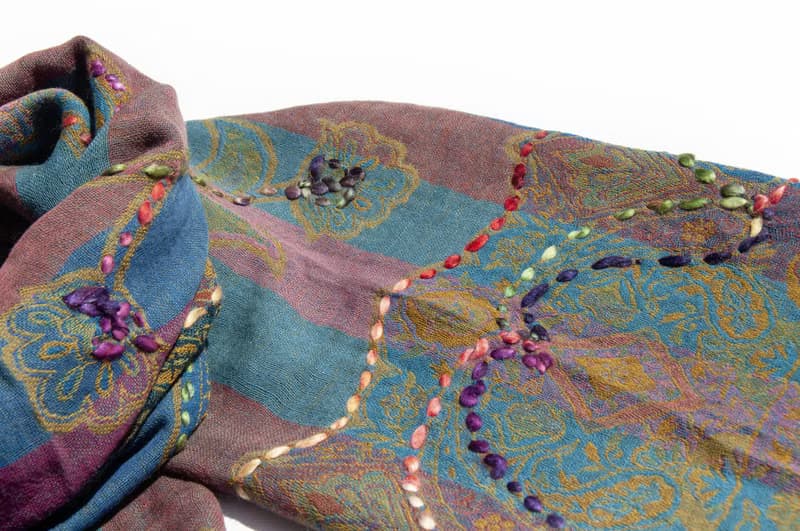 喀什米爾Cashmere/水煮羊毛披肩/針織圍巾/刺繡圍巾/羊絨披巾-花