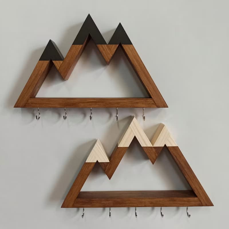 Wooden key holder for wall Mountains (main color nut) 掛衣 曬衣架 掛鉤