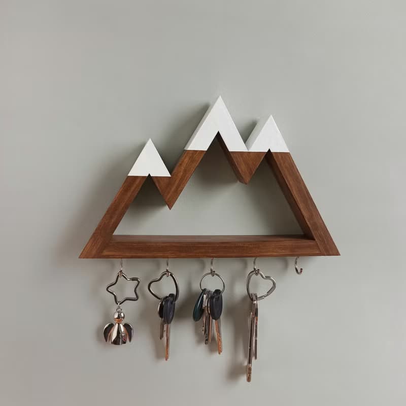 Wooden key holder for wall Mountains (main color nut) 掛衣 曬衣架 掛鉤