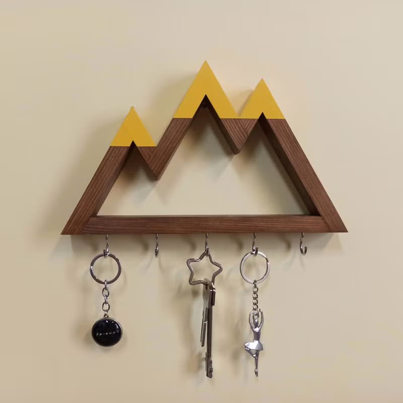 Wooden key holder for wall Mountains (main color nut) 掛衣 曬衣架 掛鉤