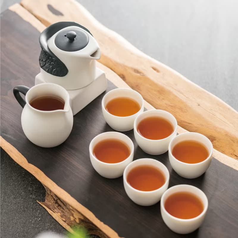 陸寶 東籬雅菊 淨墨牡丹 金點設計獎 1壺1海6杯 茶具組